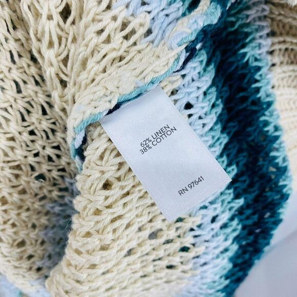 J.Jill Linen Striped Open-Stitch Sweater Kimono Womens Large - Picture 7 of 9